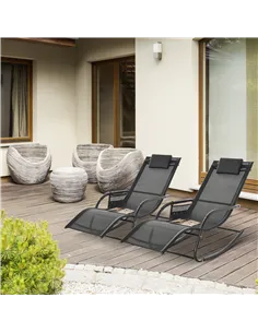 Outsunny 2PCs Outdoor Garden Rocking Chair, Patio Sun Lounger Rocker Chair with Breathable Mesh Fabric, Removable Headrest Pillo 2