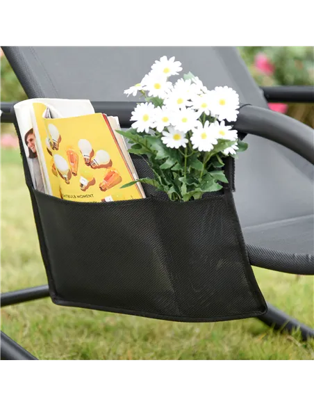 Outsunny 2PCs Outdoor Garden Rocking Chair, Patio Sun Lounger Rocker Chair with Breathable Mesh Fabric, Removable Headrest Pillo