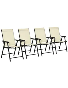 Outsunny Set of Four Folding Garden Chairs - Beige