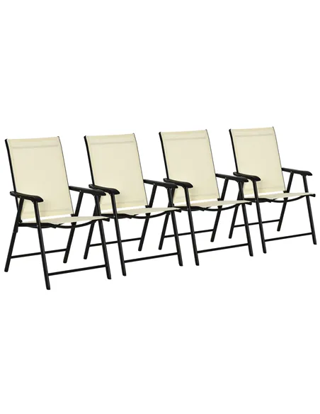 Outsunny Set of Four Folding Garden Chairs - Beige
