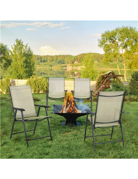Outsunny Set of Four Folding Garden Chairs - Beige