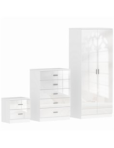 HOMCOM High Gloss 3 Piece Trio Bedroom Furniture Set Wardrobe + Chest Of Drawer + Bedside White