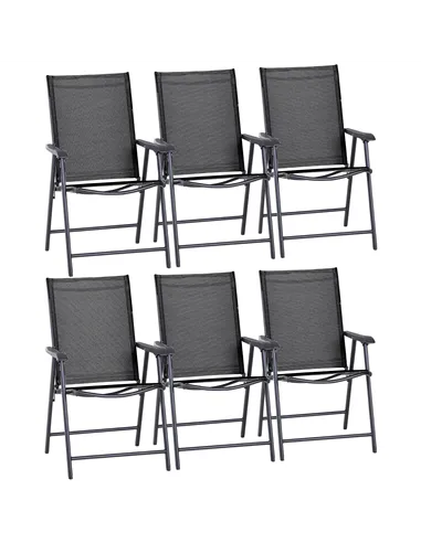 Outsunny Set of Six Folding Garden Chairs - Black