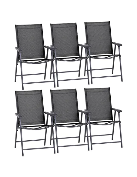Outsunny Set of Six Folding Garden Chairs - Black