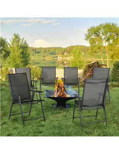 Outsunny Set of Six Folding Garden Chairs - Black