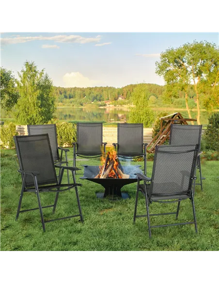 Outsunny Set of Six Folding Garden Chairs - Black