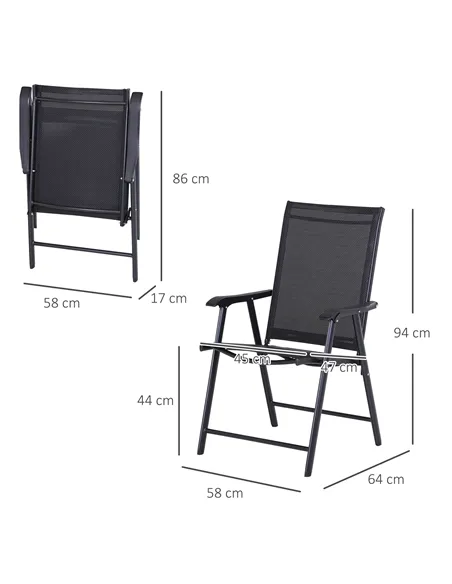 Outsunny Set of Six Folding Garden Chairs - Black