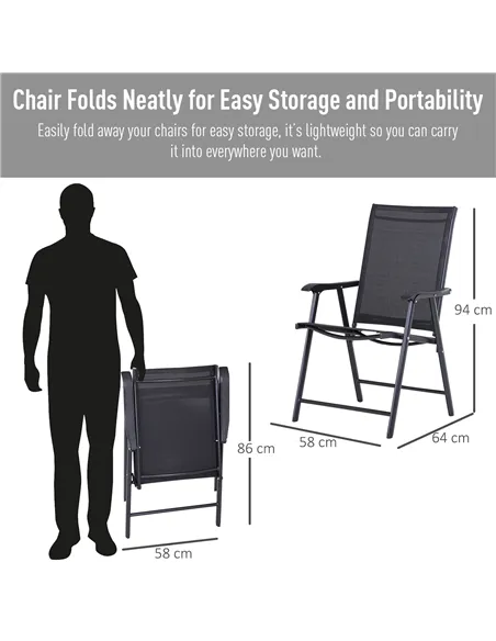 Outsunny Set of Six Folding Garden Chairs - Black