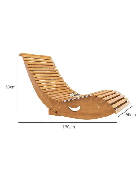 Outsunny Outdoor Rocking Chair w/ Slatted Seat, Wooden Rocking Chair, 130cm x 60cm x 60cm, Teak