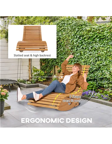 Outsunny Outdoor Rocking Chair w/ Slatted Seat, Wooden Rocking Chair, 130cm x 60cm x 60cm, Teak