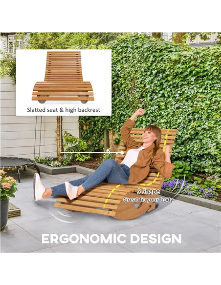 Outsunny Outdoor Rocking Chair w/ Slatted Seat, Wooden Rocking Chair, 130cm x 60cm x 60cm, Teak