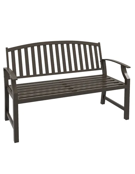 Outsunny Two-Seater Simple Metal Bench - Brown
