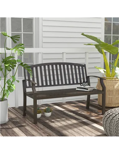 Outsunny Two-Seater Simple Metal Bench - Brown