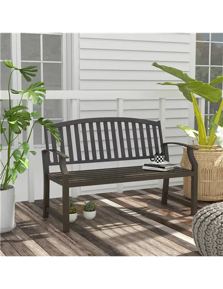 Outsunny Two-Seater Simple Metal Bench - Brown