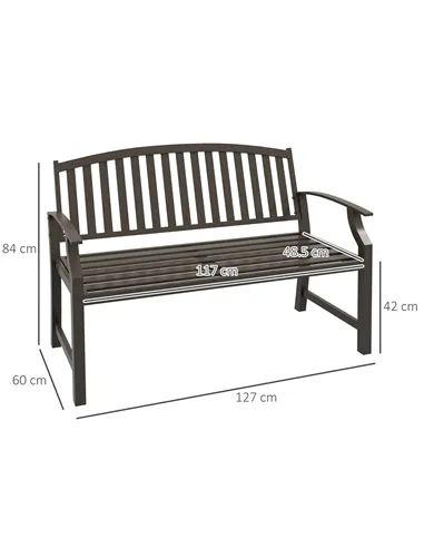 Outsunny Two-Seater Simple Metal Bench - Brown
