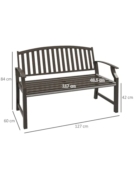 Outsunny Two-Seater Simple Metal Bench - Brown