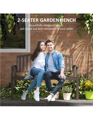 Outsunny Two-Seater Simple Metal Bench - Brown
