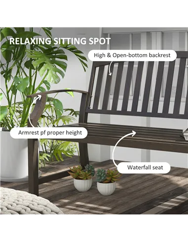 Outsunny Two-Seater Simple Metal Bench - Brown