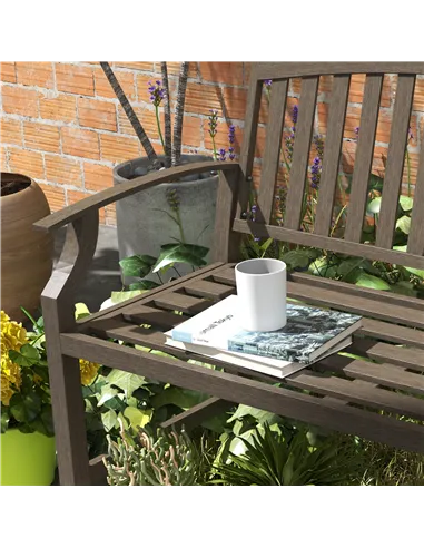 Outsunny Two-Seater Simple Metal Bench - Brown