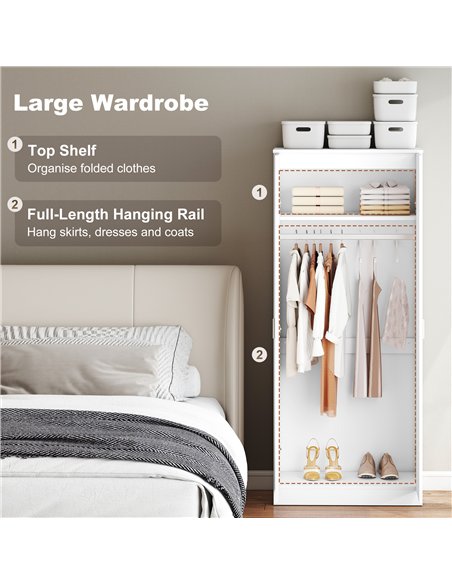 HOMCOM High Gloss 3 Piece Trio Bedroom Furniture Set Wardrobe + Chest Of Drawer + Bedside White