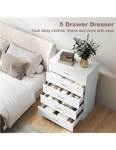 HOMCOM High Gloss 3 Piece Trio Bedroom Furniture Set Wardrobe + Chest Of Drawer + Bedside White