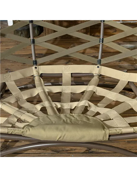 Outsunny 2 Seater Egg Chair Outdoor, Folding Weave Garden Furniture Chair with Cushion, Cup Pockets - Khaki