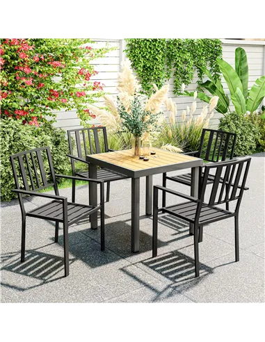 Outsunny Set of Four Minimal Metal Garden Chairs - Black