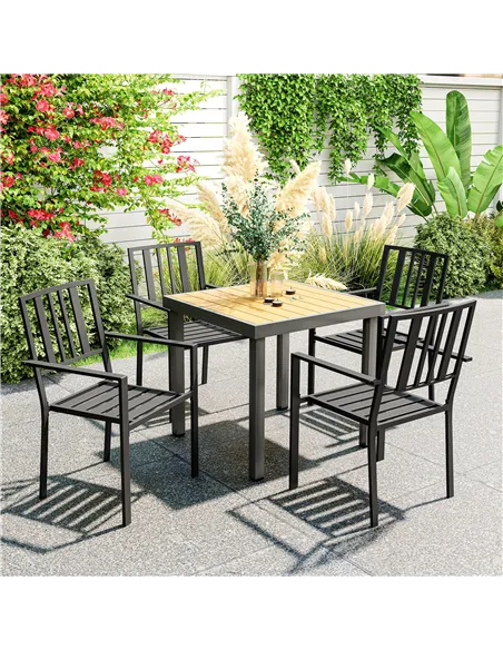 Outsunny Set of Four Minimal Metal Garden Chairs - Black