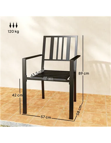 Outsunny Set of Four Minimal Metal Garden Chairs - Black