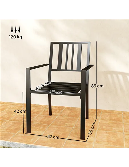 Outsunny Set of Four Minimal Metal Garden Chairs - Black