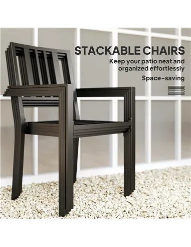 Outsunny Set of Four Minimal Metal Garden Chairs - Black