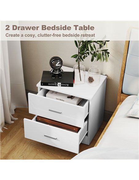 HOMCOM High Gloss 3 Piece Trio Bedroom Furniture Set Wardrobe + Chest Of Drawer + Bedside White