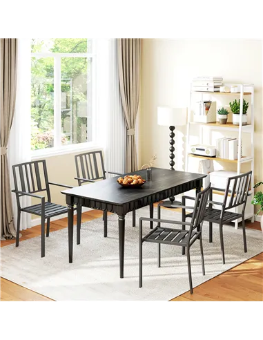 Outsunny Set of Four Minimal Metal Garden Chairs - Black