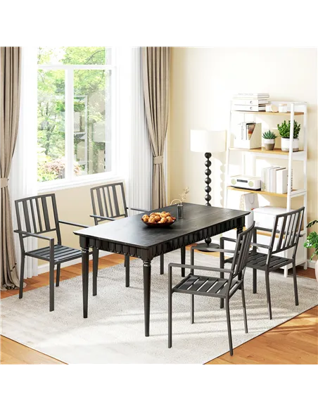 Outsunny Set of Four Minimal Metal Garden Chairs - Black