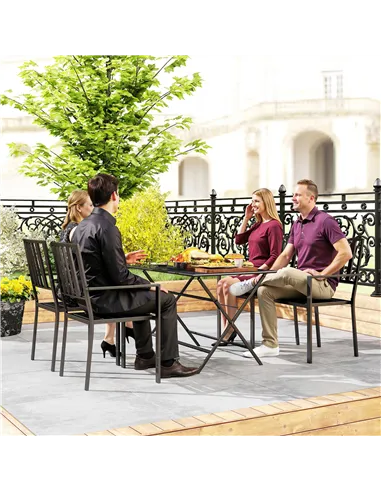 Outsunny Set of Four Minimal Metal Garden Chairs - Black