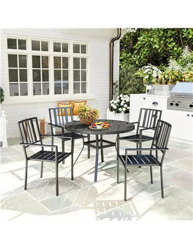 Outsunny Set of Four Minimal Metal Garden Chairs - Black