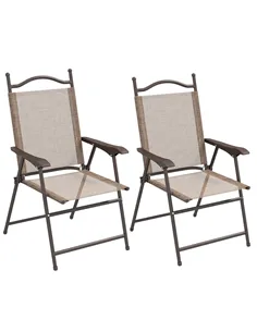 Outsunny Set of Two Folding Garden Chairs, with Fabric Mesh Seats - Mixed Brown