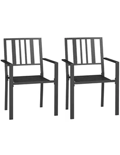Outsunny Set of Two Minimal Metal Garden Chairs - Black