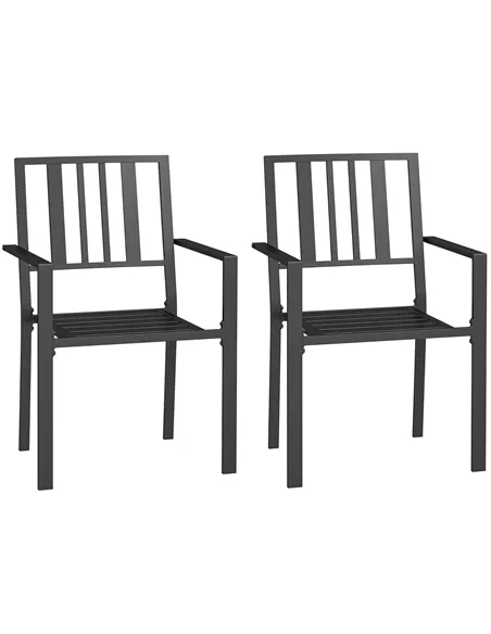 Outsunny Set of Two Minimal Metal Garden Chairs - Black