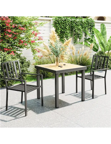 Outsunny Set of Two Minimal Metal Garden Chairs - Black