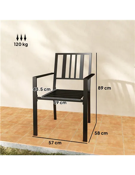 Outsunny Set of Two Minimal Metal Garden Chairs - Black