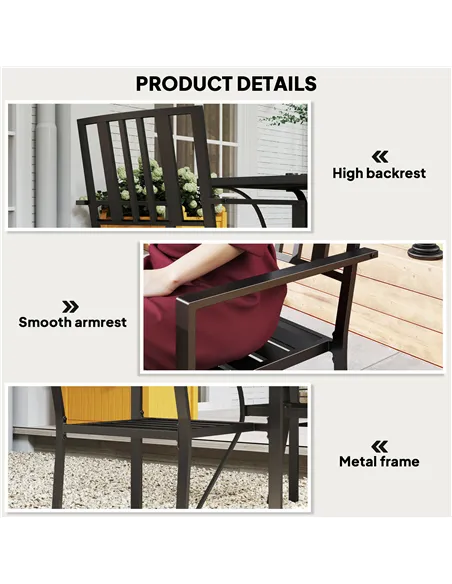 Outsunny Set of Two Minimal Metal Garden Chairs - Black