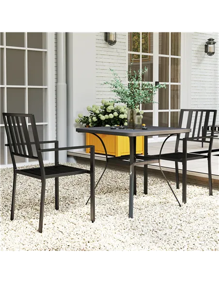 Outsunny Set of Two Minimal Metal Garden Chairs - Black