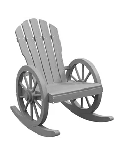 Outsunny Wooden Adirondack Rocking Chair Reclining Armchair Outdoor Garden Furniture Patio Porch Rocker - Grey