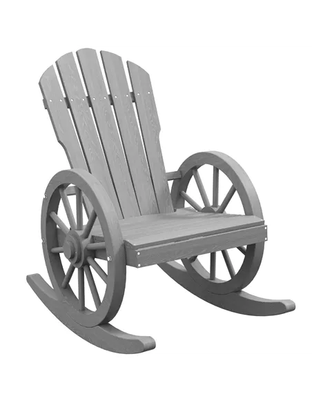 Outsunny Wooden Adirondack Rocking Chair Reclining Armchair Outdoor Garden Furniture Patio Porch Rocker - Grey