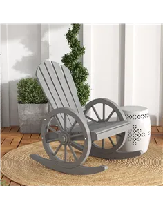 Outsunny Wooden Adirondack Rocking Chair Reclining Armchair Outdoor Garden Furniture Patio Porch Rocker - Grey 2