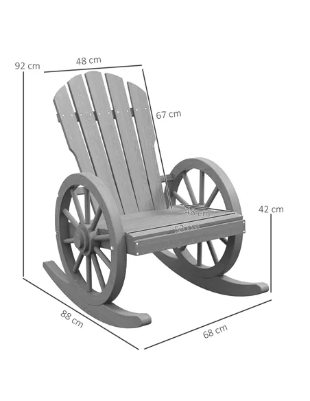 Outsunny Wooden Adirondack Rocking Chair Reclining Armchair Outdoor Garden Furniture Patio Porch Rocker - Grey