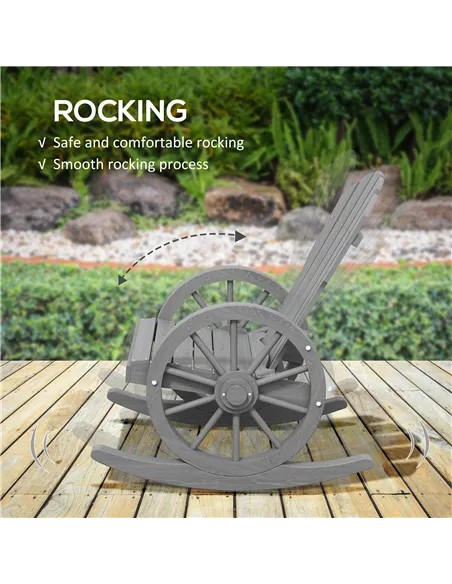 Outsunny Wooden Adirondack Rocking Chair Reclining Armchair Outdoor Garden Furniture Patio Porch Rocker - Grey
