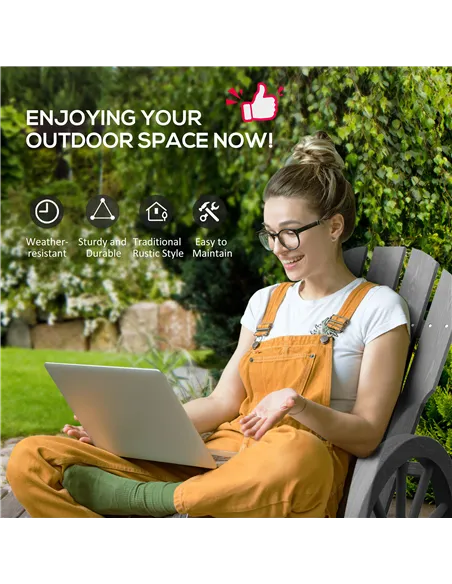 Outsunny Wooden Adirondack Rocking Chair Reclining Armchair Outdoor Garden Furniture Patio Porch Rocker - Grey
