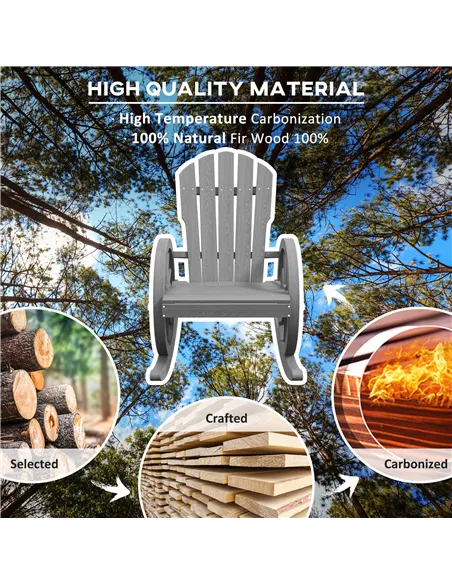 Outsunny Wooden Adirondack Rocking Chair Reclining Armchair Outdoor Garden Furniture Patio Porch Rocker - Grey
